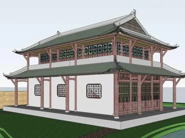 Sketchup古建筑模型|多层三苏祠云屿楼，中式风格，古建