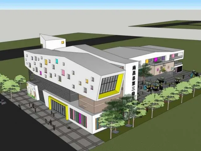 Sketchup学校模型|多层南昌县第三幼儿园，校园教育建筑，现代风格