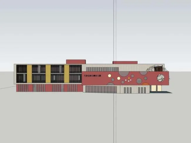 Sketchup学校模型|多层天府世家北侧幼儿园学校，教育建筑，现代风格
