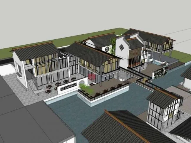 Sketchup商业模型|西南民俗商业街建筑群，步行街，中式风格