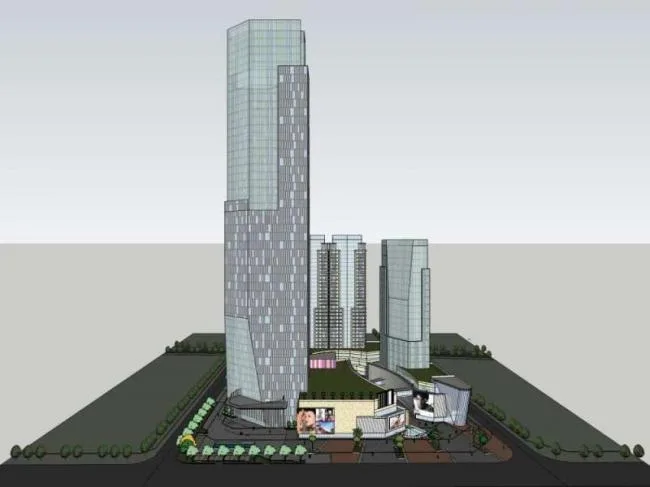 Sketchup综合体模型|超高层办公楼，底层商业，综合体，现代风格