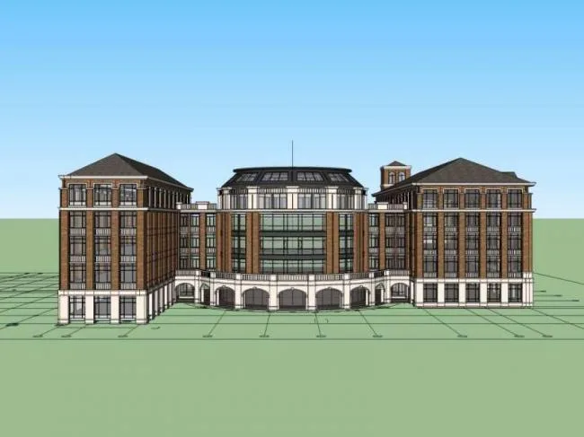 Sketchup学校模型|多层学校教学楼，校园教育建筑，古典风格