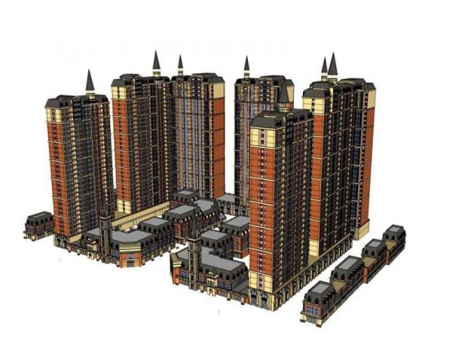 Sketchup住宅模型|高层住宅，底层商业，古典风格