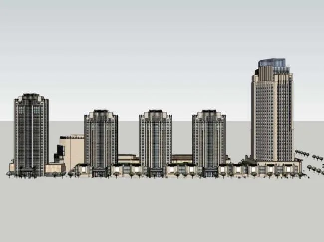Sketchup办公模型|某总部基地办公楼设计，高层办公楼，古典风格