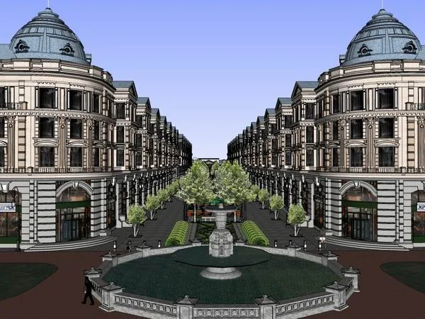 Sketchup商业模型|多层商业街，步行街，古典风格