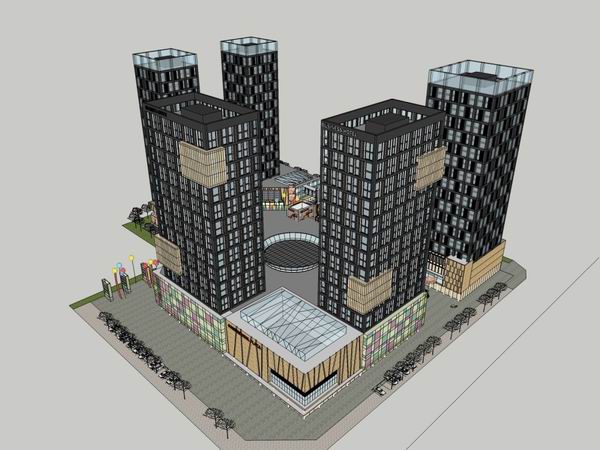 Sketchup综合体模型|多高层综合体，办公楼，酒店，购物中心，商业，现代风格