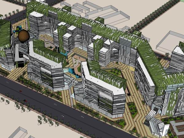 Sketchup综合体模型|多高层综合体，办公，酒店，商业，现代风格