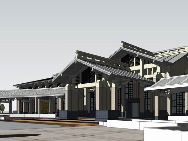 Sketchup商业模型|多层温泉广场，商业，古典风格