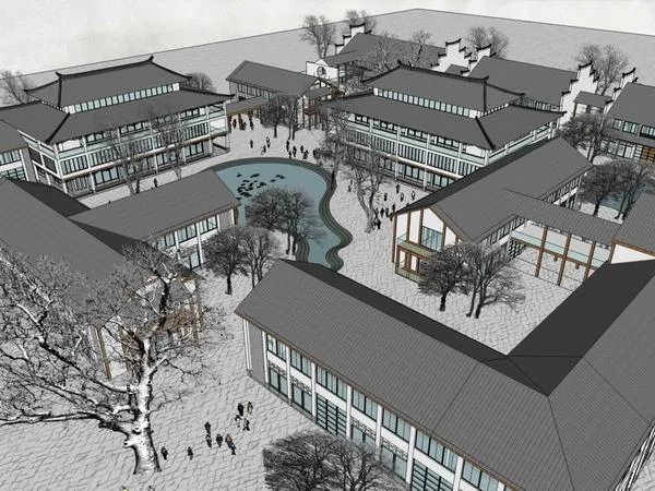 Sketchup商业模型|多层商业街，步行街，现代中式风格