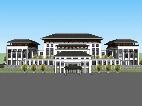 Sketchup景观模型|多层四合院落景观，中式风格