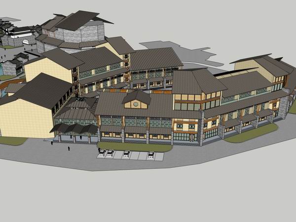 Sketchup商业模型|多层商业街，中式风格