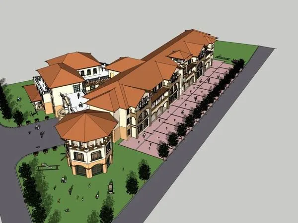 Sketchup学校模型|多层幼儿园学校，校园教育建筑，古典风格