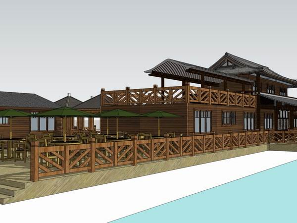 Sketchup商业模型|多层农家乐会所，商业，古典风格