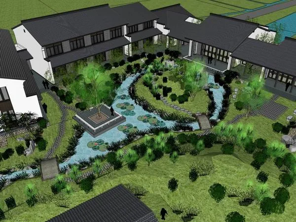 Sketchup学校模型|多层培训中心学校，校园教育建筑，中式风格