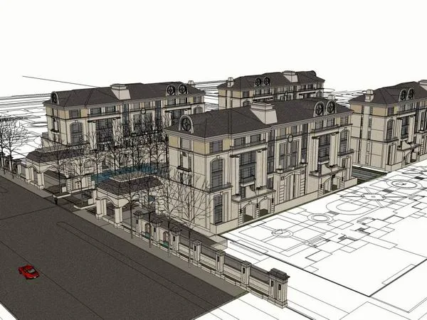 Sketchup住宅模型|多层小区大门，简欧古典风格