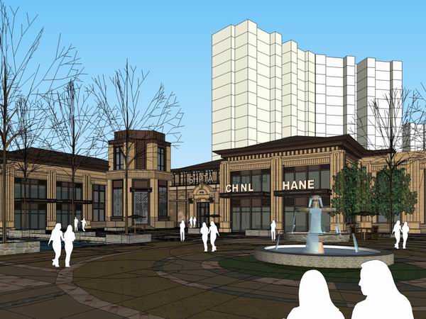 Sketchup商业模型|多层商业街，步行街，古典风格