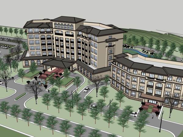 Sketchup酒店模型|多层酒店，欧式古典风格