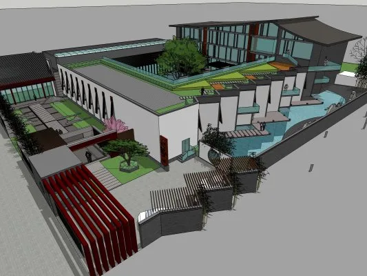 Sketchup酒店模型|多层仟禧坊酒店，现代中式风格