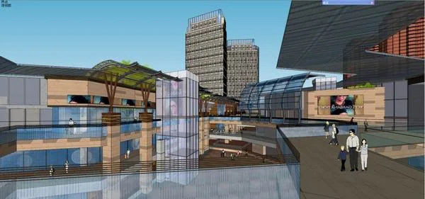 Sketchup综合体模型|多高层综合体，金科·红街高层办公楼，商业，酒店，现代风格