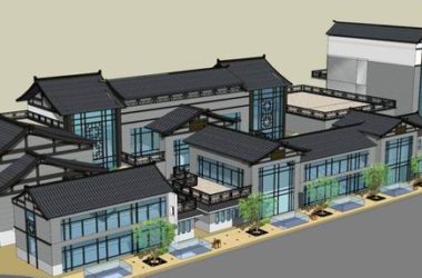 Sketchup商业模型|多层商业街，步行街，中式古典风格-BIM建筑网