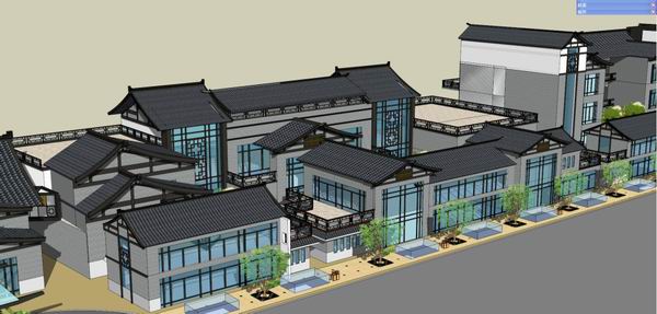 Sketchup商业模型|多层商业街，步行街，中式古典风格