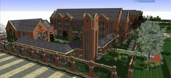 Sketchup学校模型|多层幼儿园学校，校园教育建筑，英式风格，古典风格