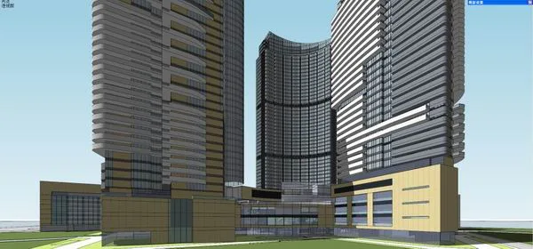 Sketchup综合体模型|超高层办公楼，商业，酒店，综合体，现代风格