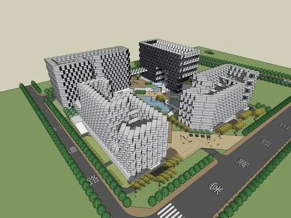 Sketchup办公模型|高层办公楼，现代风格