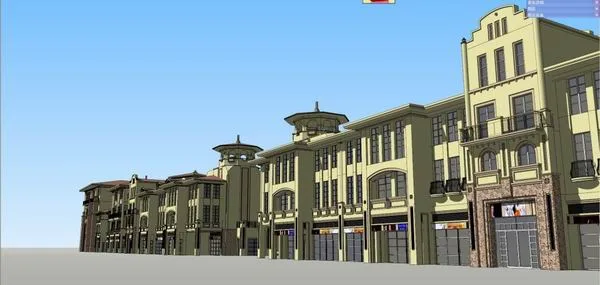 Sketchup商业模型|多层小区商业街，西班牙古典风格