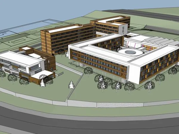 Sketchup学校模型|多层中学学校，校园教育建筑，现代风格