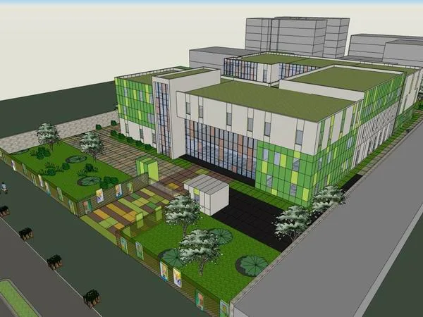 Sketchup学校模型|多层幼儿园学校，校园教育建筑，现代风格