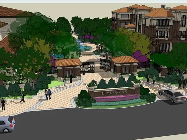 Sketchup商业模型|多层金地国际广场入口，商业，古典风格