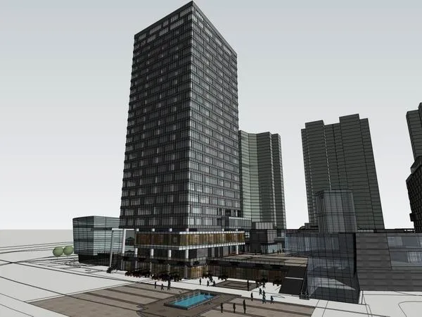 Sketchup综合体模型|多层高层混合综合体，办公楼，酒店，底层商业，现代风格