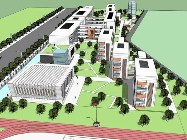 Sketchup学校模型|多层中学学校，校园教育建筑，现代风格
