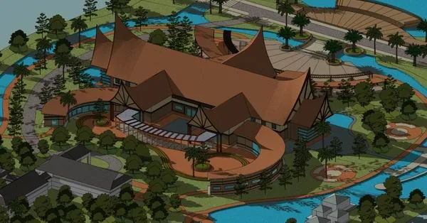 Sketchup酒店模型|多层南方度假酒店，东南亚古典风格