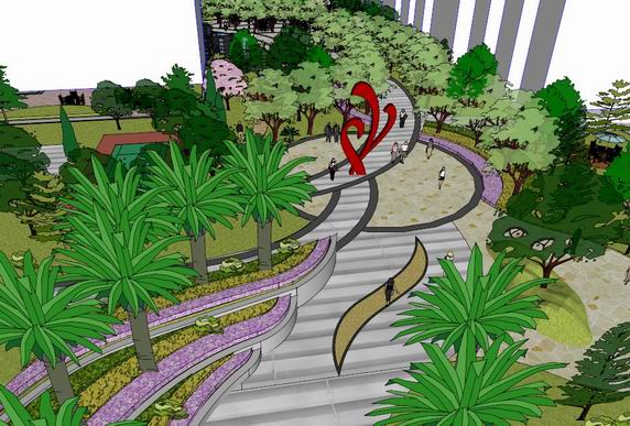 Sketchup景观模型|小区景观，住宅景观，现代风格