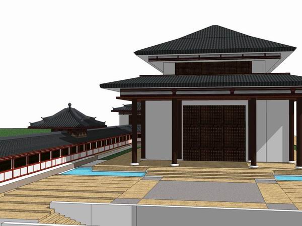 Sketchup文化模型|多层会展中心部分区块，文化建筑，中式风格