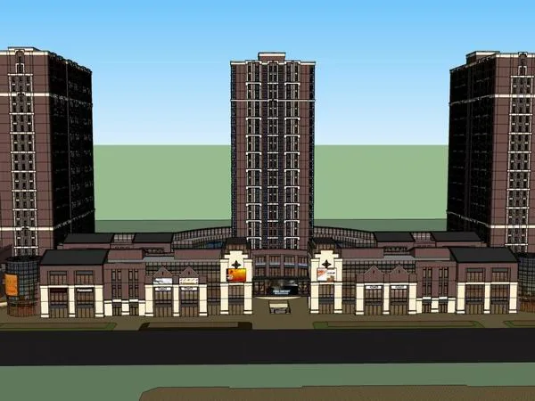 Sketchup综合体模型|高层综合体，底层商业，酒店，住宅，古典风格