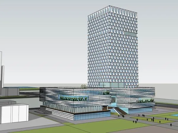 Sketchup办公模型|多层社区中心办公楼，底层商业，现代风格