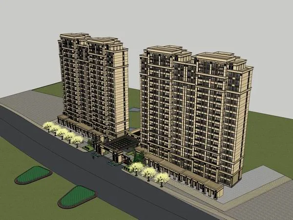Sketchup住宅模型|高层住宅，底部商业，古典风格