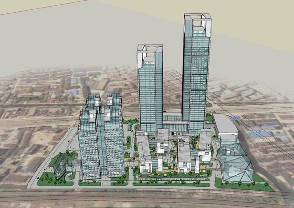 Sketchup综合体模型|超高层办公楼综合体，底层商业，酒店，住宅，公建，现代风格