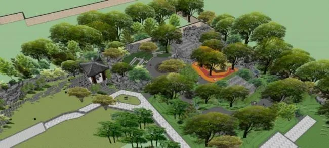 Sketchup景观模型|中式园林景观，中式风格