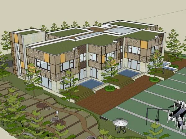 Sketchup学校模型|多层幼儿园学校，校园教育建筑，现代风格