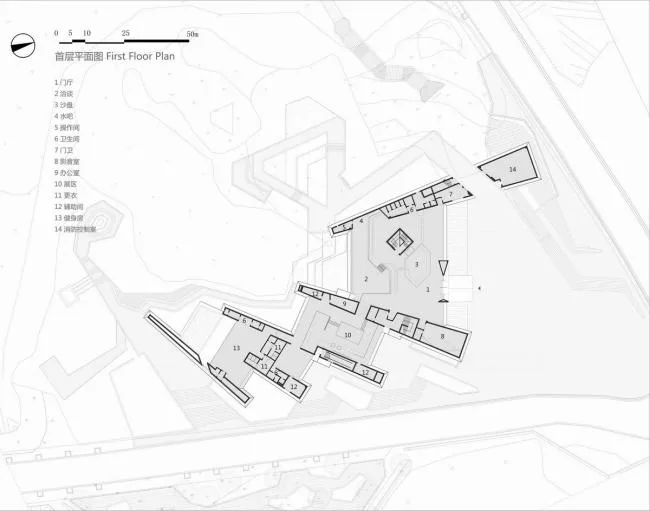BIM建筑|黄地盘上错落睁开的“折扇”：郑州建业足球小镇旅客中间 / 水石设计