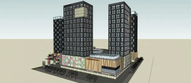 Sketchup综合体模型|多高层综合体，底层商业，住宅，现代风格