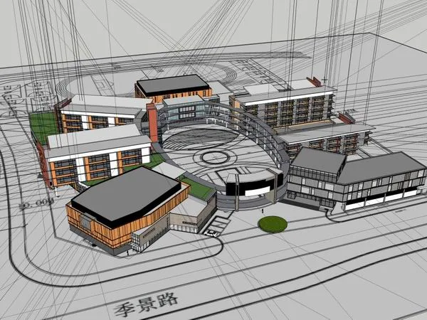 Sketchup学校模型|多层小学学校，校园教育建筑，现代风格