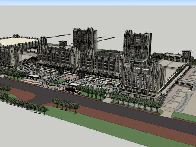 Sketchup综合体模型|多高层综合体，办公楼，商业街商业广场，古典风格