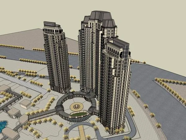 Sketchup住宅模型|高层住宅，会所，商业街，古典风格