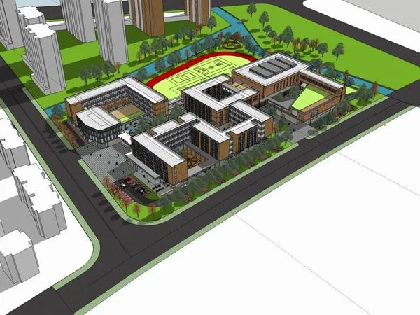 Sketchup学校模型|多层集什港白岳小学学校，校园教育建筑，公建，现代风格