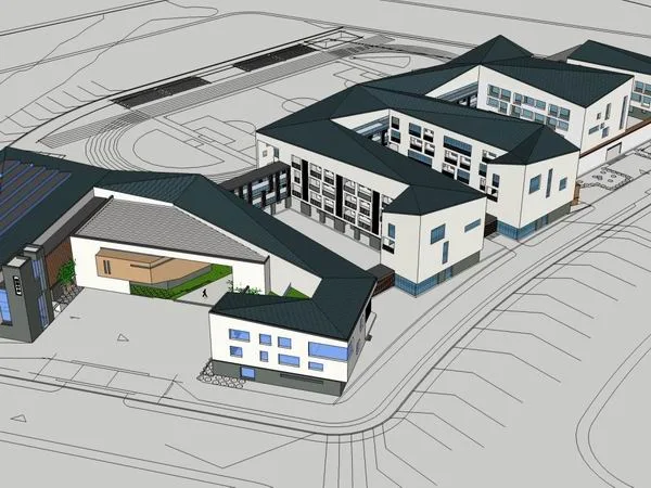 Sketchup学校模型|多层中学小学学校，校园教育建筑，公建，现代中式风格